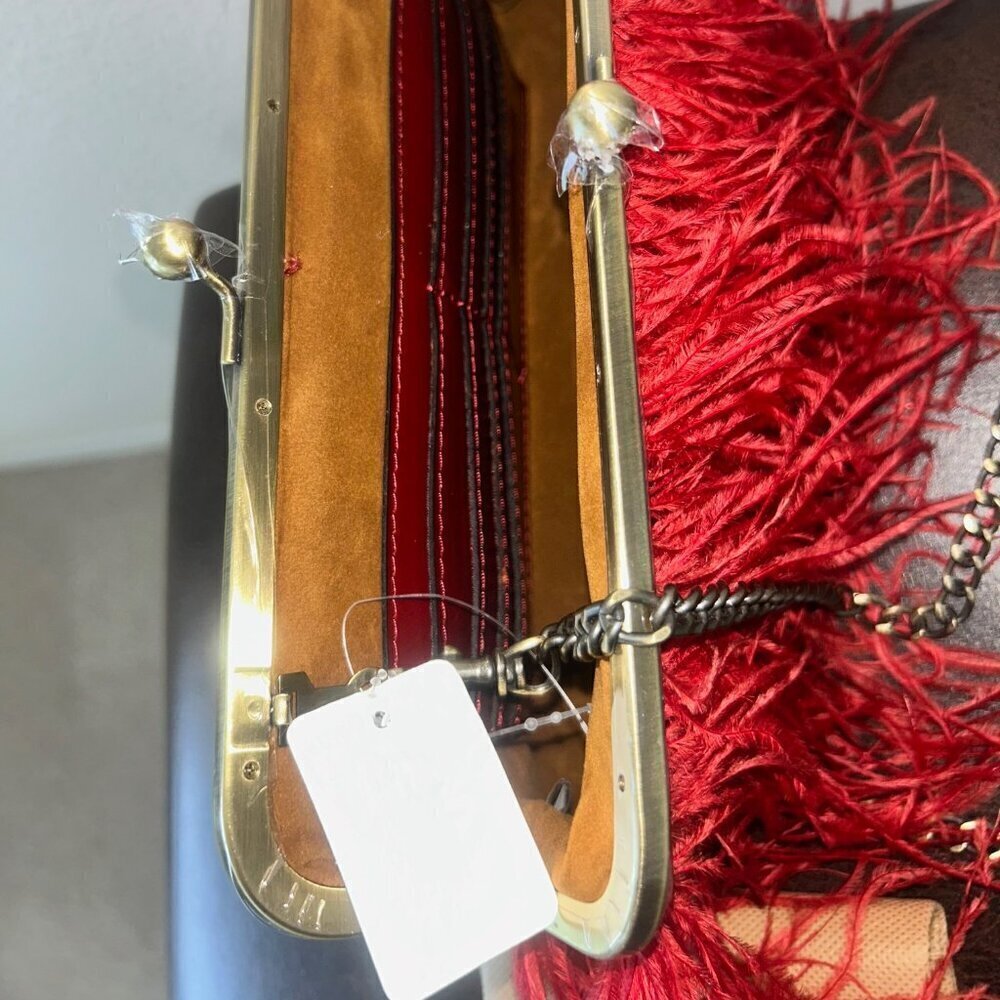 Patricia Nash Potenaz Feathers Leather Frame Crossbody Bag RUBY RED nwt - Picture 5 of 8